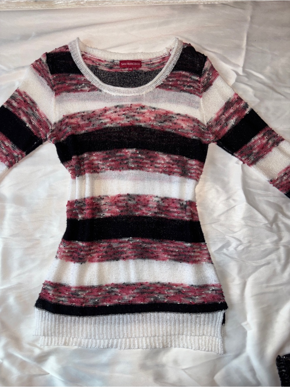 San Francisco Y2K Pink Black Striped Knit Sweater Medium